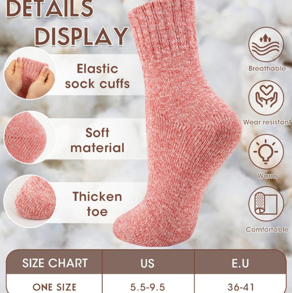 Pack of 5 Woman's Wool Socks - Picture 5 of 5
